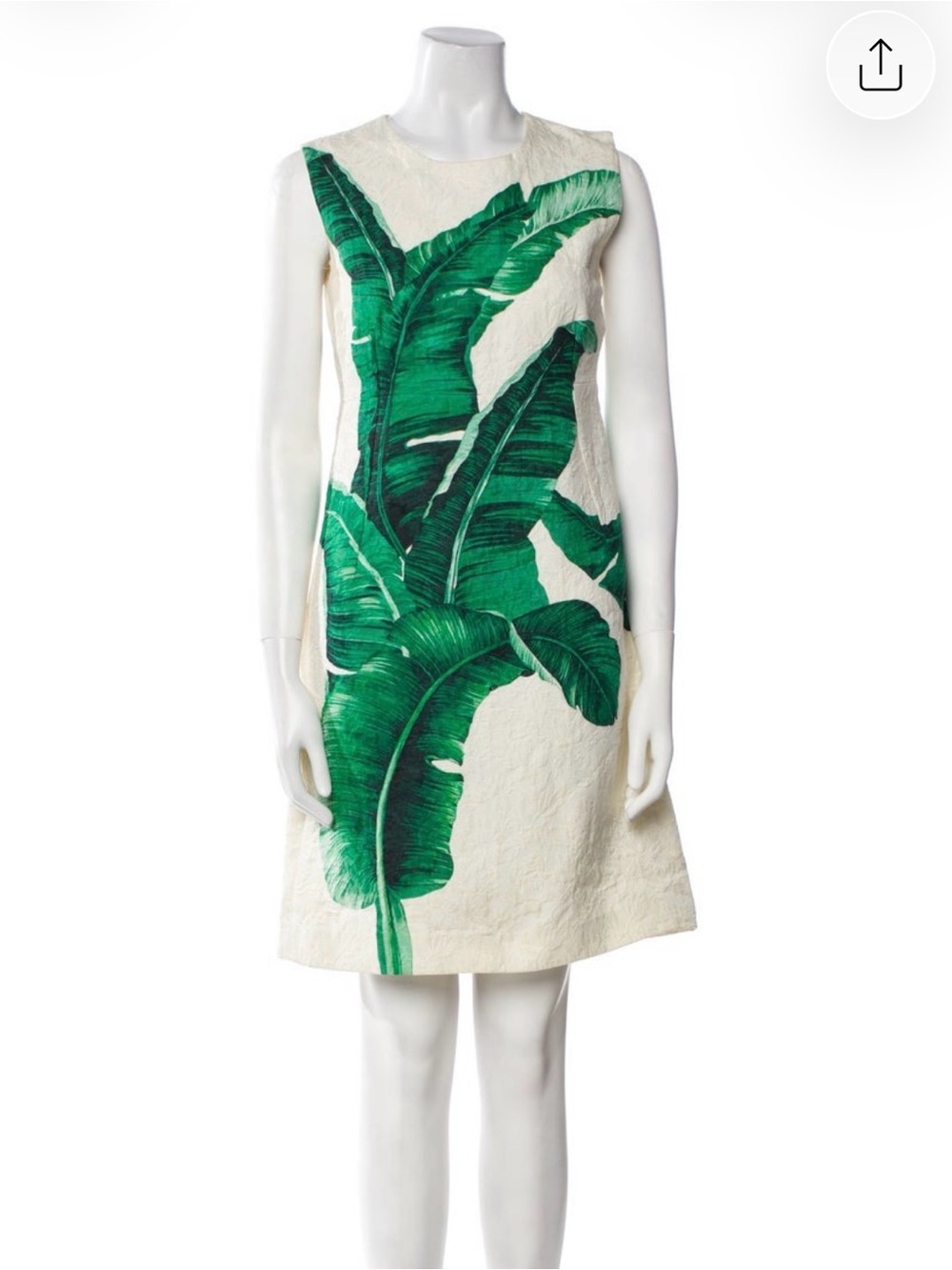Dolce & Gabbana Sleeveless Cream Dress with Green Palm Print 44 8